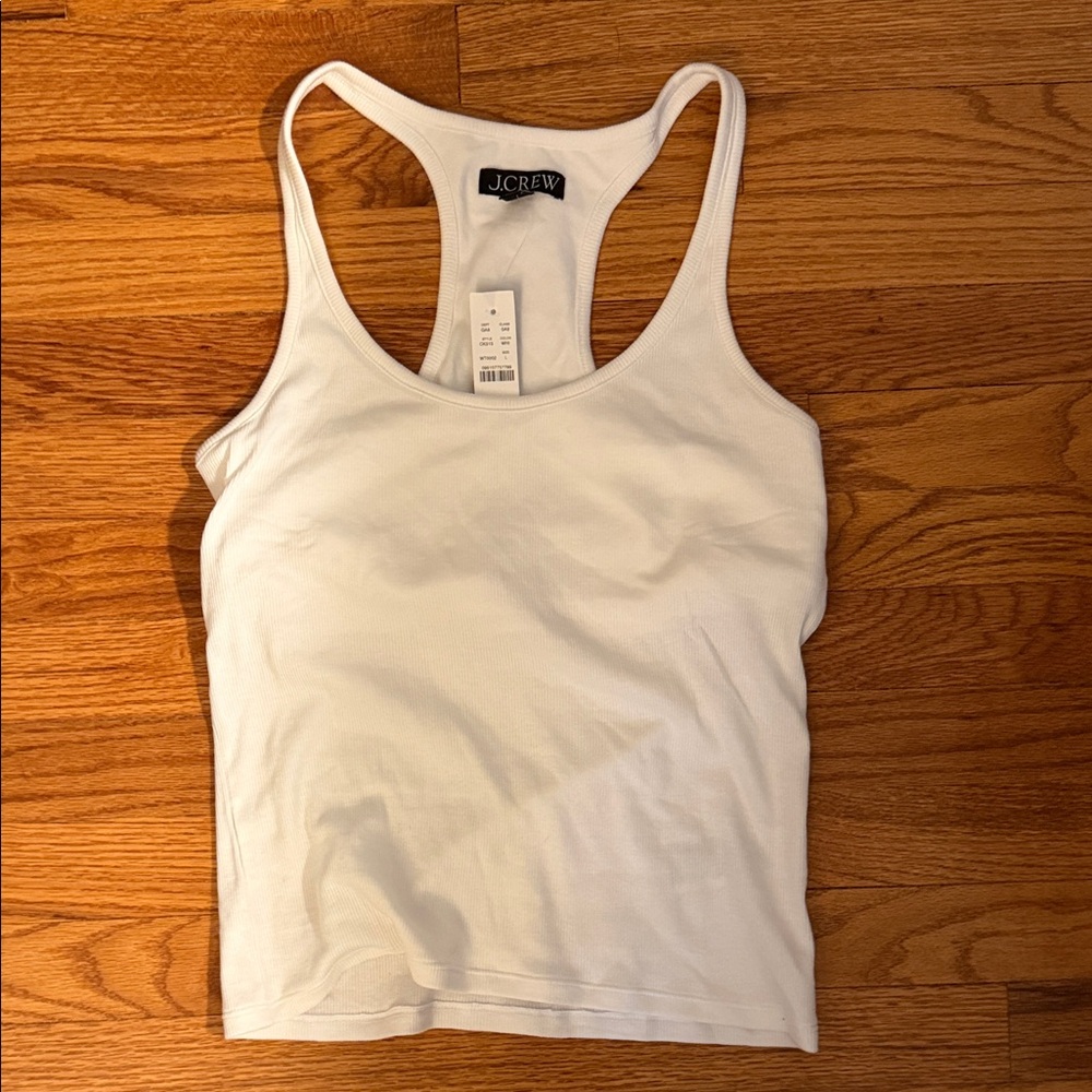 J. Crew Classic White Ribbed Racerback Tank